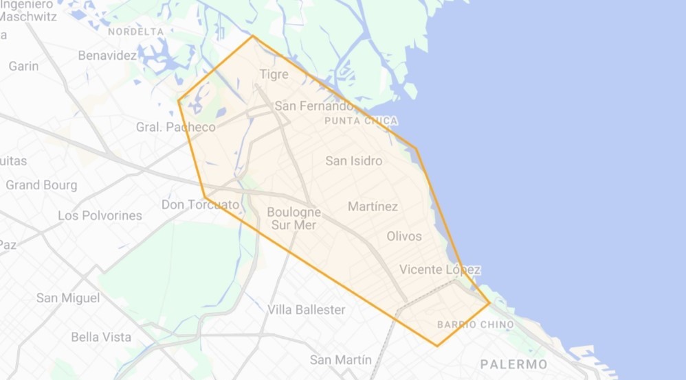 Mapa de zonas de cobertura — Zona Norte del Gran Buenos Aires